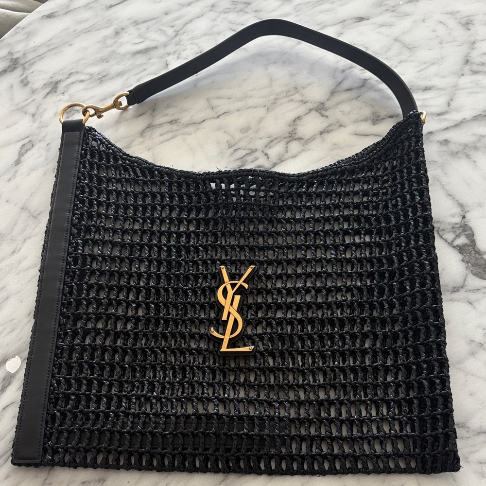 Yves Saint Laurent Black and Gold Woven Shoulder Bag